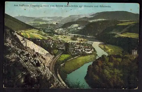 Ansichtskarte Saalfeld Thüringen Umgebung gelaufen Feldpost 1914 nach Frankreich