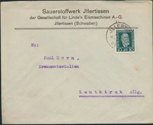 Deutsches Reich Brief EF 368 Jllertissen nach Leutkirch 16.2.1925