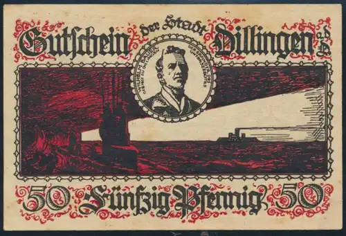 Geldschein Banknote Dillingen 50 Pfennig 1920