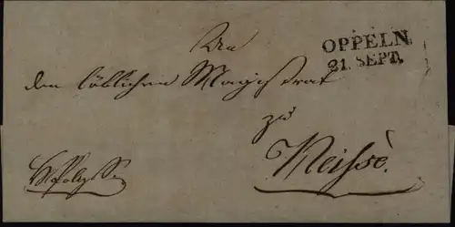 Preussen schöner Vorphila Siegel-Brief mit L2 (ab 1817) Oppeln Neisse Schlesien