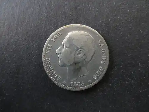 Münze Spanien Alfonso XII 1 Peseta 1883 Silber ss Schön: 164