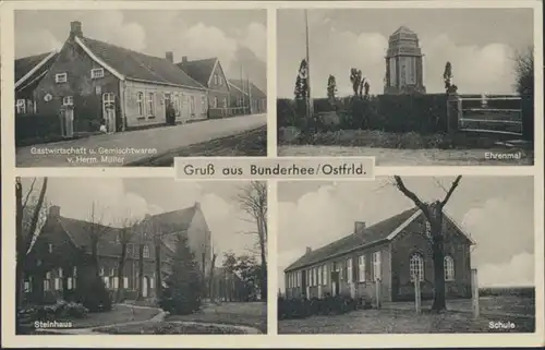 Ansichtskarte Bunderhee Ostfriesland Foto Schule Gastwirtschaft Müller Steinhaus