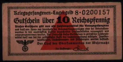 Geldschein Banknote Lagergeld Kriegsgefangenenlagergeld 516 S 8 II-III.Wehrmacht