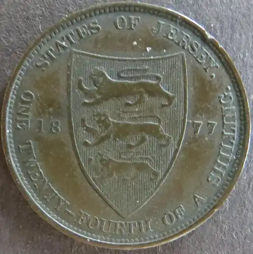 Münze Großbritannien - Jersey 1877 - 1/24 Shilling Königin Victoria Bronze ss