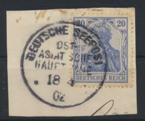 Kiautschou 20 Pfg. Germania Briefstück Stempel Seepost Ost Asiatische Hauplinie