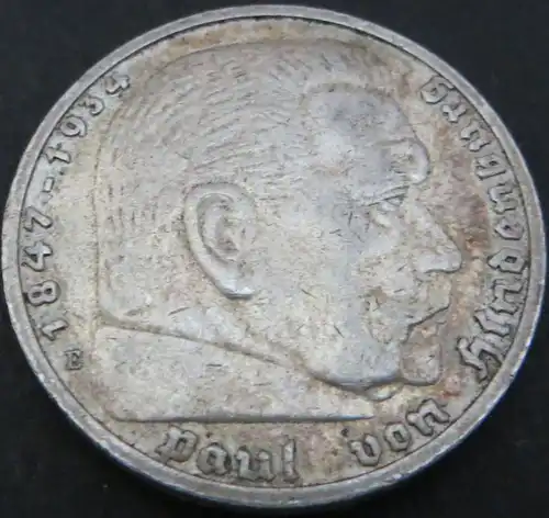 Silbermünze Deutsches Reich 5 Reichsmark Paul von Hindenburg 1936E ss Jäger 360