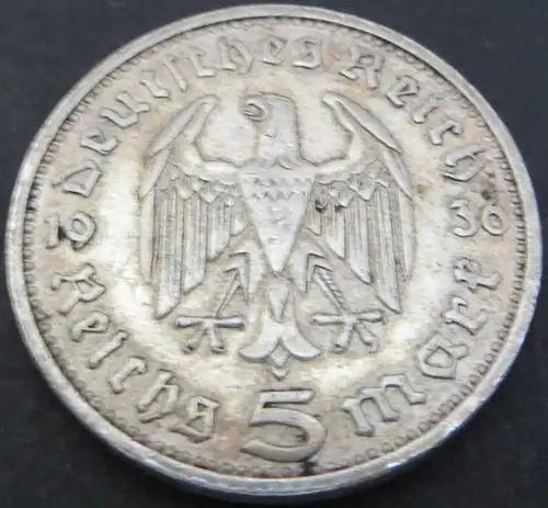 Silbermünze Deutsches Reich 5 Reichsmark Paul von Hindenburg 1936E ss Jäger 360