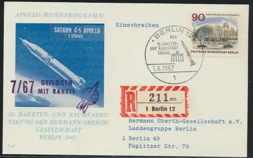 Flugpost Brief Berlin Apollo Mondprogramm Sonderkarte per Einschreiben Berlin