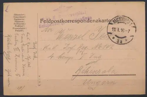 Feldpostkarte KuK Reservespital R 3 Reichenberg Militärpflege Békéscsaba Ungarn