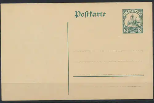 Deutsche Kolonien Togo Ganzsache P 17 Schiffszeichnung ungebraucht Ausgabe 1912