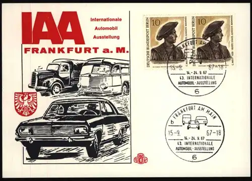 Auto Sonderkarte Frankfurt Automobil - Ausstellung IAA mit entspr. SST 1967