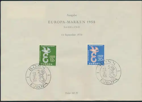 CEPT Amtliches Sonderblatt Bundespost Saarland 1958 Kat.-Wert 40,00