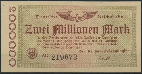 Deutsche Reichsbahn 2 Millionen Mark 30.10.1923