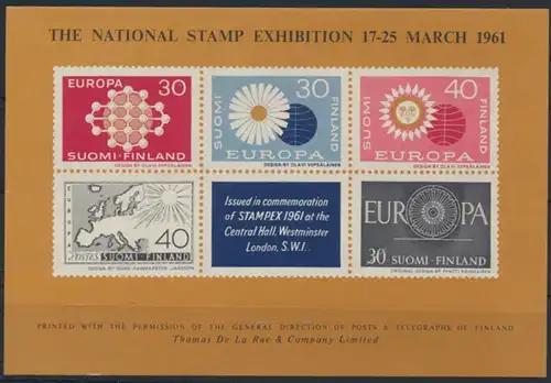 Großbritannien The National Stamp Exhibition Souvenir Sheet 1961 Finnland
