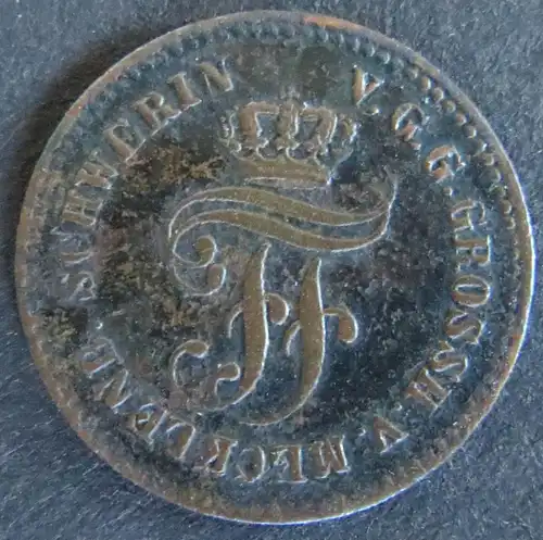 Münze Mecklenburg-Schwerin 50 - 1 Pfennig 1872 Scheidemünze Monogramm ss.