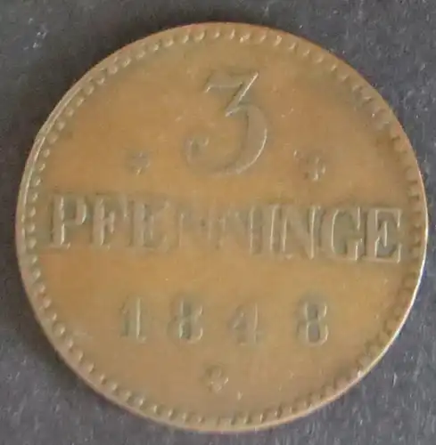 Münze Mecklenburg-Schwerin 3 Pfenninge 1848 sehr schön AKS: 47 Friedrich Franz
