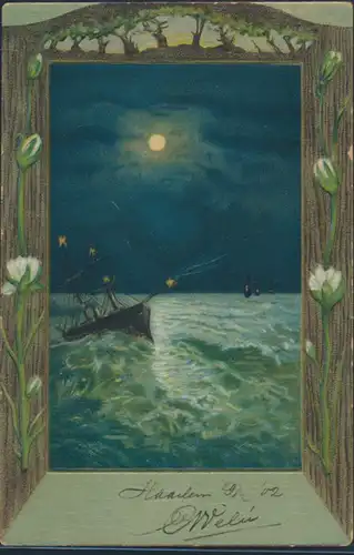 Ansichtskarte Künstler nach Haarlem Niederlande 1902 Schiff in stürmischer See