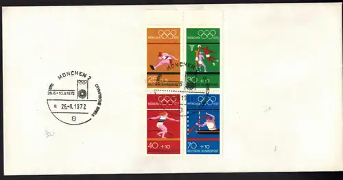 Bund Zusammendruck Heftchenblatt 22 Olympia München 1972 auf Umschlag