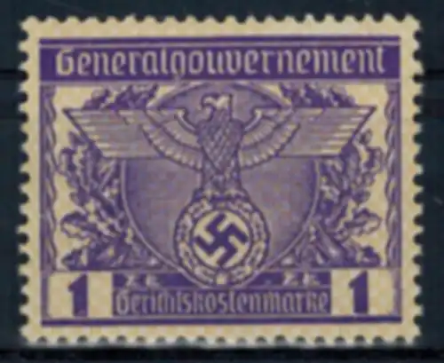 Deutsches Reich Vignette Generalgouvernement 1 Zt. Gerichtskostenmarke postfr.