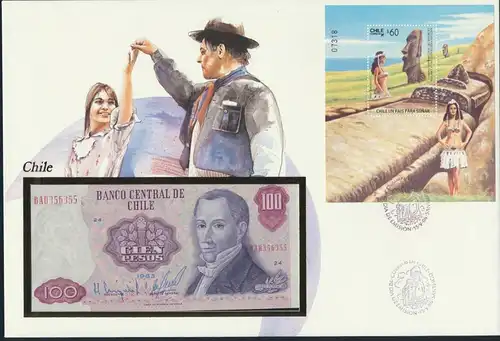 Geldschein Banknote Banknotenbrief Chile 100 Pesos P152 1986
