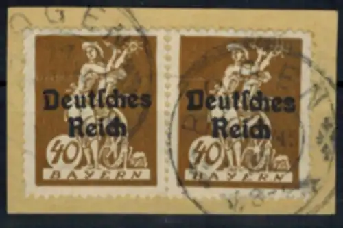 Deutsches Reich 124 Abschiedsserie 40 Pf Aufdruckfehler VII 1920 auf Briefstück