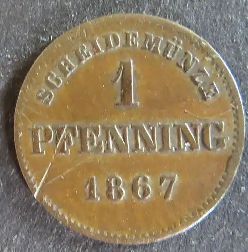 Münze Bayern 1867  - 2 Pfenning Scheidemünze Gekrönter Schild Kupfer ss