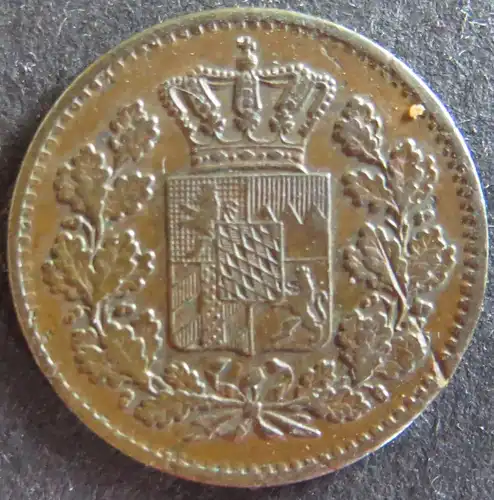 Münze Bayern 1867  - 2 Pfenning Scheidemünze Gekrönter Schild Kupfer ss