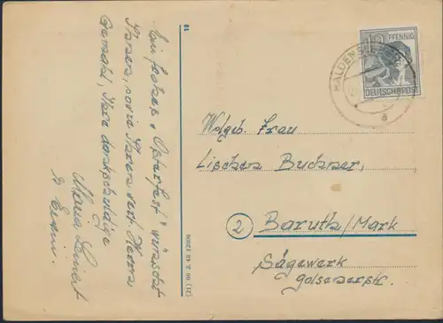 Alliierte Besetzung Postkarte Ostern EF 947 Haldersleben nach Baruth 24.3.1948
