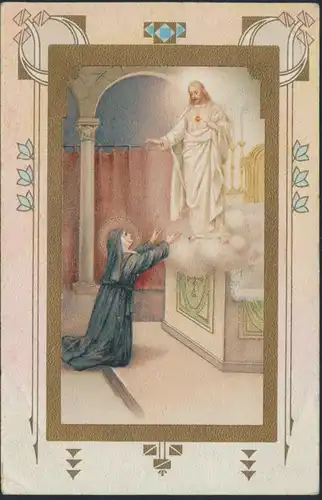 Ansichtskarte Leuven Louvain 1922 Nonne betet zu Jesus auf Wolke Belgien