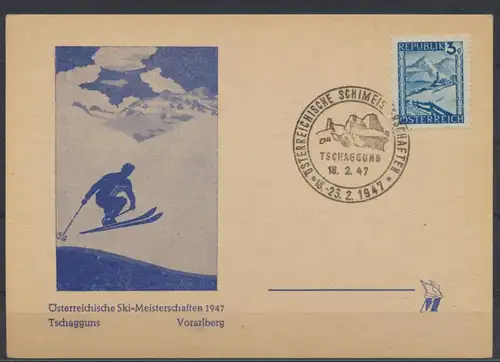 Österreich Karte Motiv Wintersport Skifahren Skimeisterschaft 1947 Schagguns
