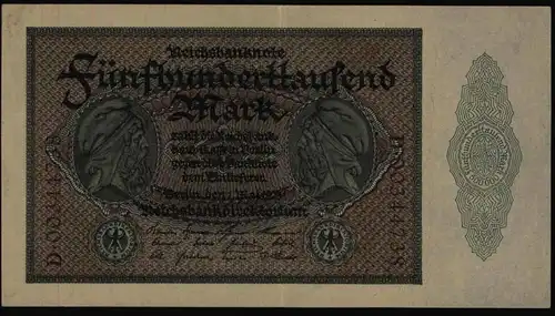 Geldschein Banknote Rechsbanknote Infla 500.000 Mark 87 b 1.5.1923 - I-II.