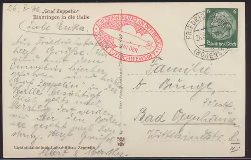 Flugpost Zeppelin air mail Ansichtskarte Einbringen in Halle n. Bad Oeynhausen