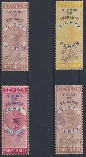 Victoria Ceylon Sri Lanka Lot 4 Stempelmarken Revenue Fiscal 60 cent - ! Rupee