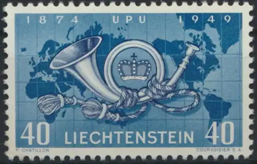 Liechtenstein 277 UPU Weltpostverein Posthorn Weltkarte Landkarte tadellos