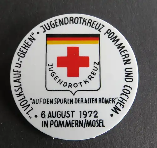 Button 1. Volkslauf und - Gehen Jugendrotkreuz Pommern und Cochem 1972