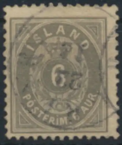 Island 7 B gestempelt - 6 Aurar Freimarke Ziffern mit Krone im Oval 1876