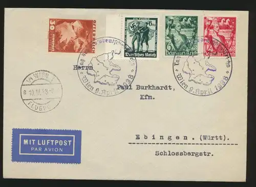 Flugpost Reich Brief Österreich Ostmark 2Länder Frankatur Propagandastempel Wien