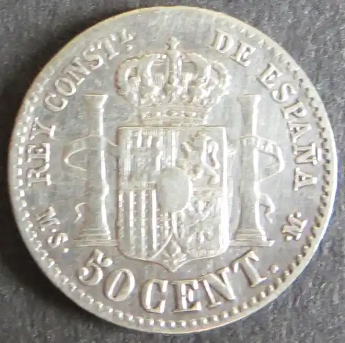 Münze Spanien Alfonso XII 50 Centimos 1880 vzgl. Schön: 163