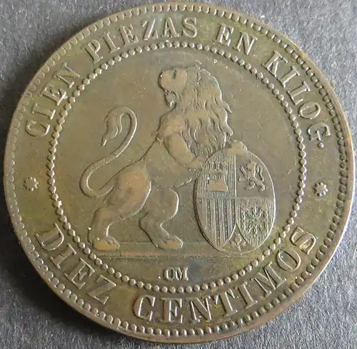 Münze Spanien Provisorische Regierung 10 Centimos 1870 ss Schön: 143
