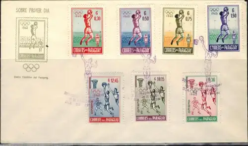 Paraguay 834-840 Basketball Sport 1960 dekorativer Sonderumschlag Sonderstempel