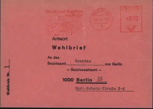 Berlin Wahlbrief Bezirksamt Spandau mit AFS Berlin 20 25.2.1975
