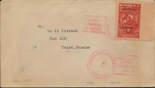 Panama Flugpost Brief 142 vom rechten Rand SST Colon Charles Lindbergh Flugzeug