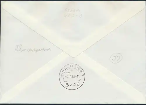Bund Brief Einschreiben H-Blatt 27+1140 SST Altenholz 2 nach Wissen 13.9.1987