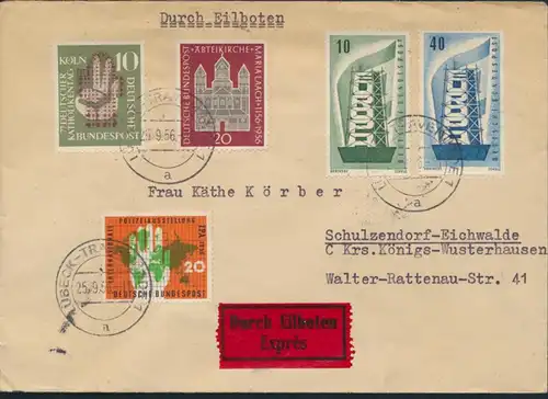 Bund Brief Eilboten Bahnpost 217-221 Lübeck Travemünde Schulzendorf Eichwalde