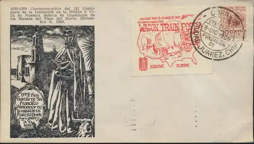 Mexiko Brief EF 1013A I x + Vignette Juarez nach El Paso Religion Kirche