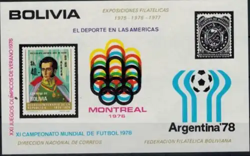 Bolivien Olympia Sport Block Sommerspiele Montreal u. Fussball-WM Argentinien