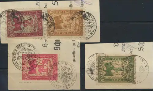Preußen Stempelmarken 1/2 + 1 +1 1/2 + 2 Mark auf Briefstücken