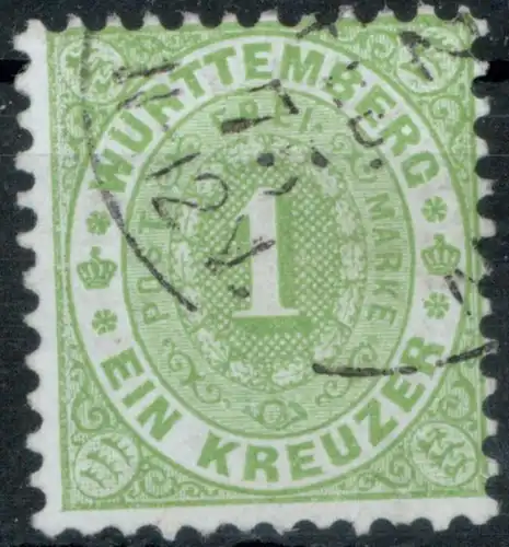 Württemberg 43 1 Kr gelbgrün Ziffer im Oval sauber gestempelt Kat 50,00