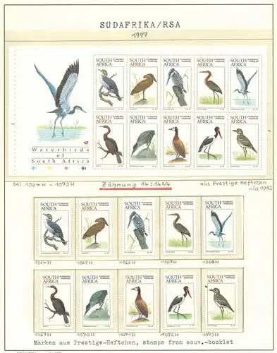 Südafrika 1064-1073 Tiere Wasservögel Spezial-Lot Kleinbögen postfrisch