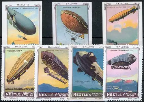 Flugpost Ballon Zeppelin Vignetten Reklamemarken Nestle 7 Stück Serie VI. selten